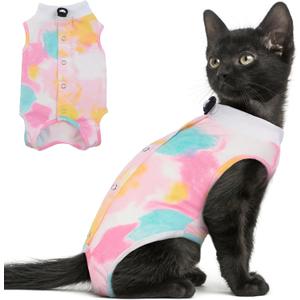 PUMYPOREITY Cat Recovery Suit for Female Surgery, Spay Alternative to Cone of Shame, Surgical Suit for Skin Diseases and Abdominal Wound, Pink, M