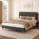 Queen Size Boucle Upholstered Platform Bed Frame with Adjustable Headboard, Soft Cloud Bed, No Box Spring Needed, Easy Assembly, Noise Free, Dark Grey