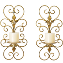 Set of 2 Wall Sconces Candle Holders Metal Wall Decoration Hanging Wall Mounted Candle Sconces for Home Decor Bedroom Dining Room, Antique Gold