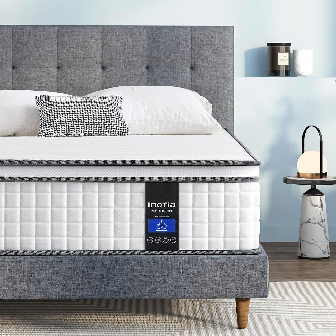 Inofia Twin Mattress, 10 Inch Twin Size Hybrid Mattress with Gel Memory Foam, Breathable Comfortable Single Mattress, Fiberglass Free, Individually Wrapped Coils, Supportive&Pressure Relief (White)