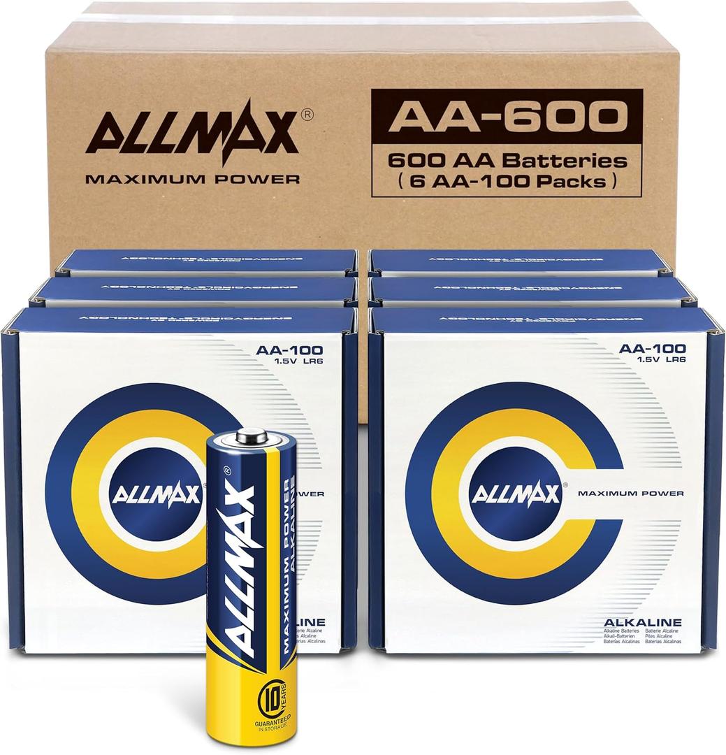 Allmax AA Maximum Power Alkaline Double A Batteries (600 Count Wholesale Pack / 6 Boxes of 100) Ultra Long-Lasting, Leakproof Design, Maximum Performance (1.5V)