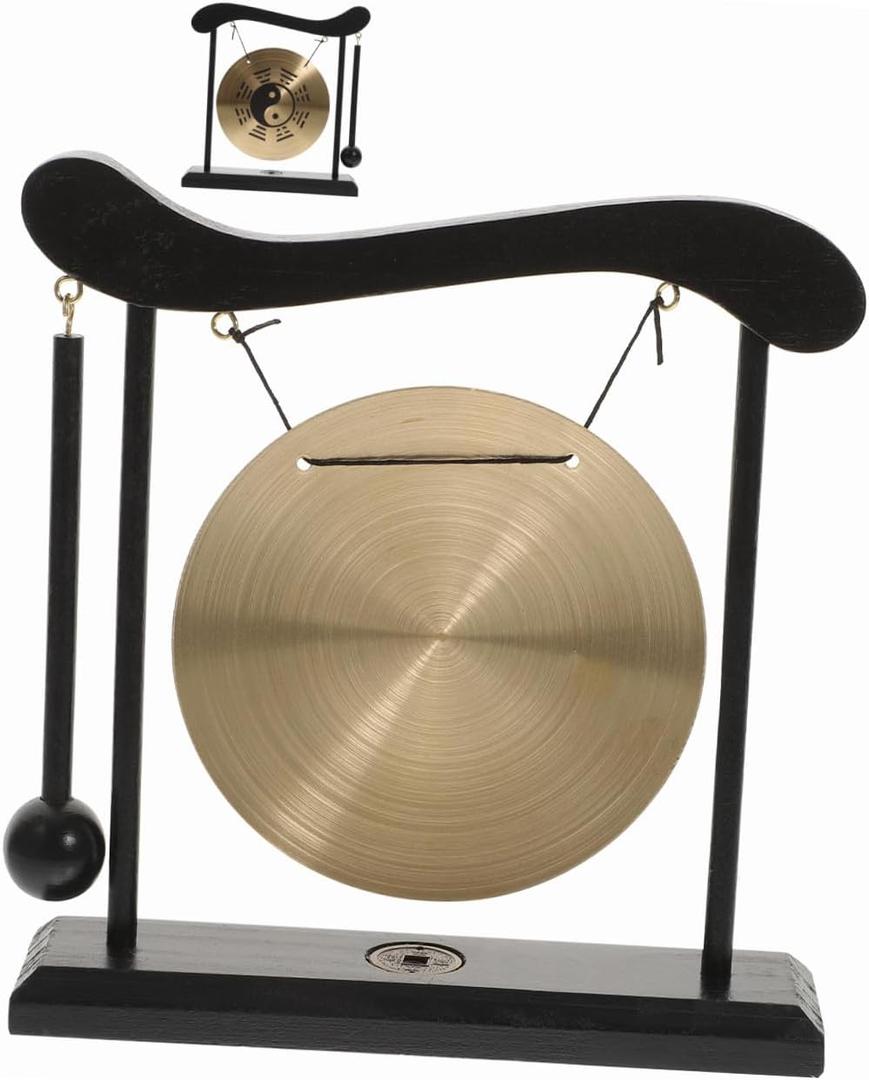 Amosfun Chinese Desktop Gong Ornament Delicate Alloy Wind Chime for Home Office Decoration Feng Shui Accent Unique Gong Design for Chic Indoor Decor