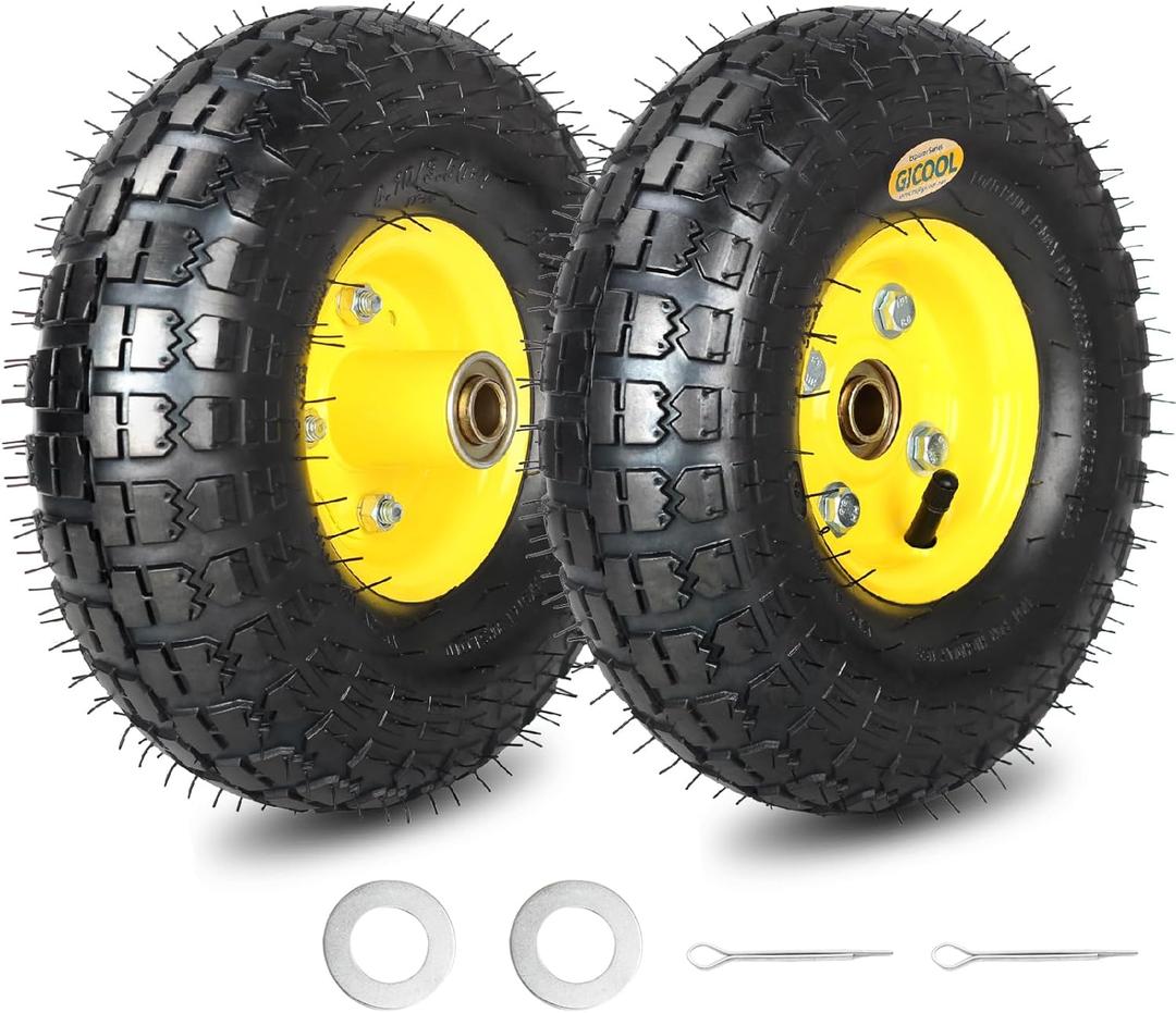 GICOOL 4.10/3.50-4 Rubber Pneumatic Tire and Wheel, with 2.25" Offset Hub, 5/8" Sealed Bearings, for Hand Truck Trolley Dolly Garden Wagon Wheel Replacement, 2 Pack (Explorer Series)