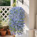 Artificial Hanging Flowers for Outdoors Spring Summer Decoration, 8PCS UV Resistant Silk Fake Hanging Plants for Patio Porch Front Yard Window Garden Indoor Decor(Blue,8PCS)