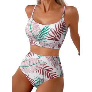 Herseas 2 Piece High Waisted Bikini Set for Women 2026 Spaghetti Straps Swim Top with Reversible Bottom Bathing Suit (Small, Brick Red)