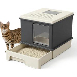 MUTTROS Enclosed Cat Litter Box with Lid, XL, Dark Gray
Top exit; High-sided design; Anti-tracking design; Leak-resistant design; Odor control; Designed for large cats