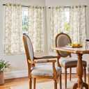 jinchan Floral Kitchen Curtains 54 Inch Linen Tier Curtains Farmhouse Cafe Half Window Drapes for Small Windows Light Filtering Sage Green on Beige for Living Room Bathroom Back Tab 2 Panels, 38"W x 54"L