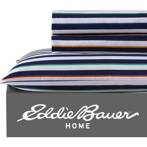 Eddie Bauer Kids - Twin XL Sheets, Stain-Resistant Toddler Bedding with Matching Sham(s), Super Soft, Ideal Boy Room Essentials (Stripes Game Blue, Twin XL)