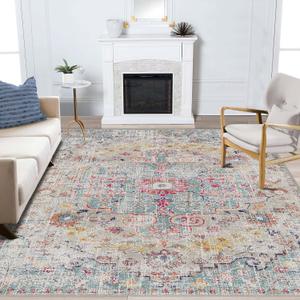 Washable Area Rugs 8x10 Teal Beige