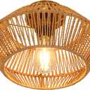 Eapmic Hand-Woven Ceiling Light, Lantern Lamp Single Light Weaving Natural Ceiling Hanging Fixture with Adjustable Cord for Kitchen Dining Room Restaurant Farmhouse