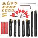Indexable Lathe Turning Tool 21Pcs Kit 1/2'' 12mm Shank 7Pcs Carbide Turning Tool Holders with 14Pcs Tin Coated Turning Inserts Metal Lathe Tool Holder Set for Turning Grooving Threading Boring