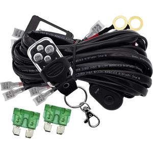 LED Lights Bar Remote Control Wiring Harness Kit 4 Leads DC12V On-Off Switch Power Relay Blade Fuse 14AWG Core Cable Wiring Harness Kit fit for LED Driving Lights Bar Work Auxiliary Lights