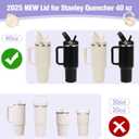 40oz Lid for Stanley Cup, Flip Straw Leak Proof Lids Replacement with Handle for 40oz Stanley Quencher and ProTour, No Spill Lids Reusable Removable Replacement Accessories for StanleyCup, (Lvory*1)