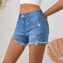 OFLUCK Jean Shorts for Womens Mid Rise Ripped Denim Summer Shorts (Blue)