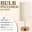 UNIFUN Bedside Lamps 2 Pack - 4 Way Dimmable Touch Nightstand Lamp with USB & Type-C Charging Port, Small Wood Base with Round Linen Fabric Shade for Bedroom, Living Room