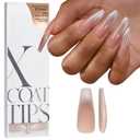 BTArtboxnails XCOATTIPS 5 Brighter Pastel French Tip Press on Nails - Long Stiletto, Cat Eye Base, 4-Week Wear, Easy-to-Apply, Soak Off, Salon Quality Value at Home, 16 Size - 160 Fake Nails, Color: G-French Cat Eye Long Coffin