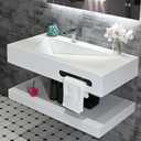 32"x19" Wall Mount Bathroom Vanity with Sink Stone Resin Floating Vanity Sink Rectangular Vessel Sinks for Bathroom White Trough Art Basin with Shelf Layer