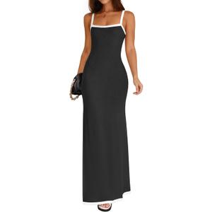 ZESICA Women's 2025 Summer Spaghetti Straps Maxi Dress Sleeveless Square Neck Lightweight Long Beach Dresses (Medium, Black)