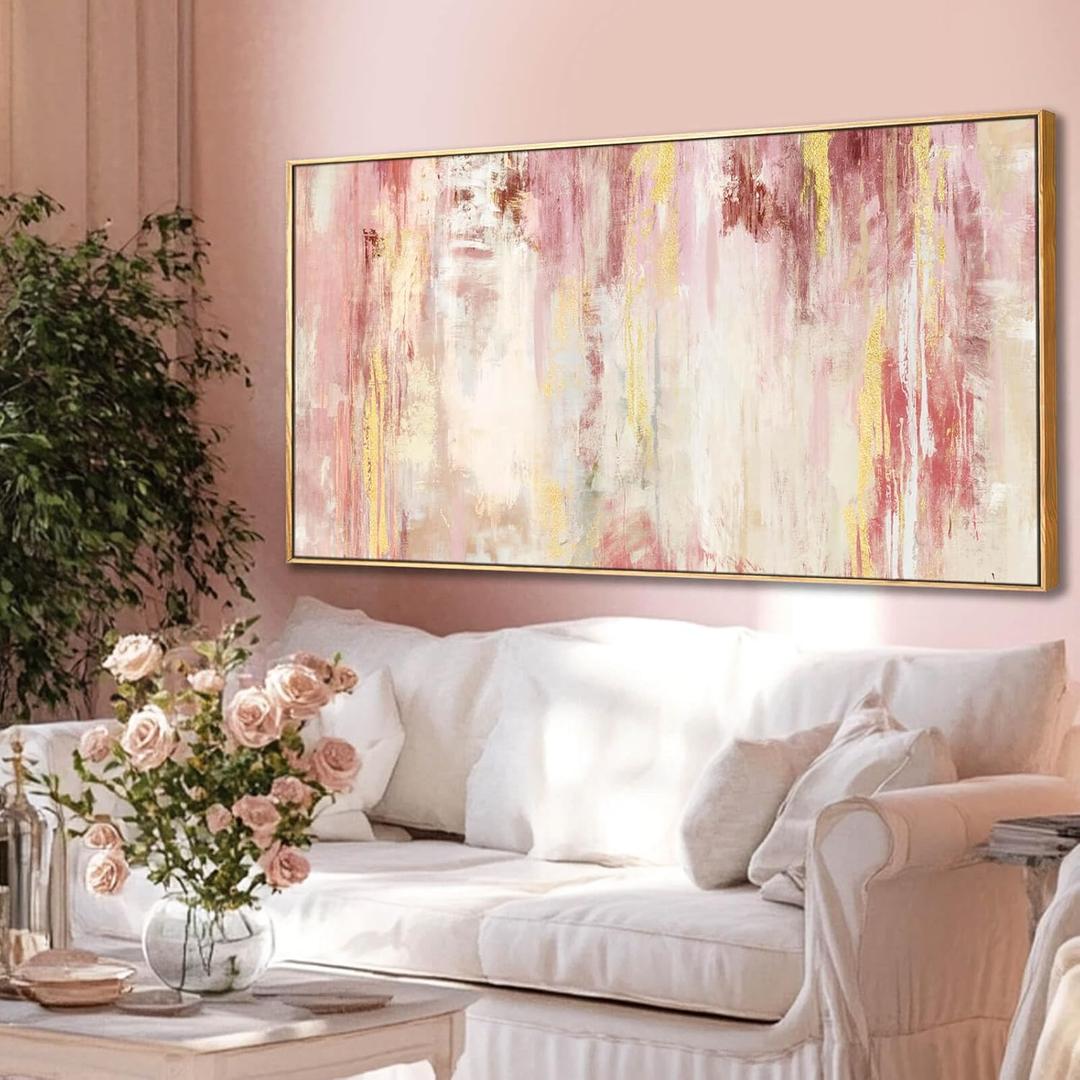 Abstract Pink Wall Art/Framed Artwork Wall Art/Oil Painting Home Decoration/Modern Art for Bedroom Living Room Home Office 20x40 Inches