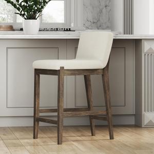 Nathan James Gracie Modern Counter Height Bar Stool with Back, Counter Stool Upholstered Chair with Natural Textured Linen and Brushed Wooden Legs, Cream Boucle/Dark Brown