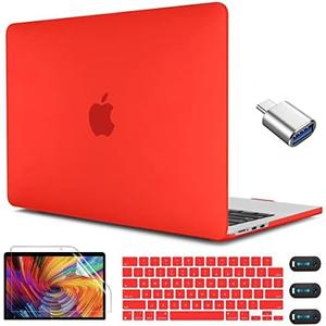 CISSOOK Compatible with MacBook Air 13.6 Inch 2024 2025 Case Red, Plastic Hard Shell Case with USB Adapter and Keyboard Cover for MacBook Air 13.6 M2 M3 M4 A2681 A3113 A3240 Model, Matte Red