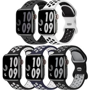 5 Pack Sport Bands Compatible with Apple Watch Band 44mm 45mm 46mm  49mm for Men Women, Breathable Silicone Wrist Strap for iWatch Series 11 10 9 8 7 6 5 4 3 2 1 SE3 2 1 Ultra3 2 1 (Anthracite Black/White Black/Black White/Midnight-Blue White/Black Gray)