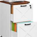 HOOBRO 2 Drawer File Cabinet with Lock, Under Desk Mobile Filing Cabinet for Home Office, Wooden Farmhouse Office Storage Cabinet, Printer Stand Fits Letter and A4 Size, Walnut and White WH66WJ01