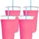 TahoeBay Iced Coffee Cold Cup Sleeve (4-Pack) Reusable Blank Neoprene Insulator Drink Sleeves 22oz - 24oz Beverage Holder for Vinyl Sublimation fits Dunkin' Medium and Starbucks Venti (Pink)