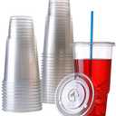 Disposable 32 oz clear Plastic Cups with Flat Lids with x hole,50 sets