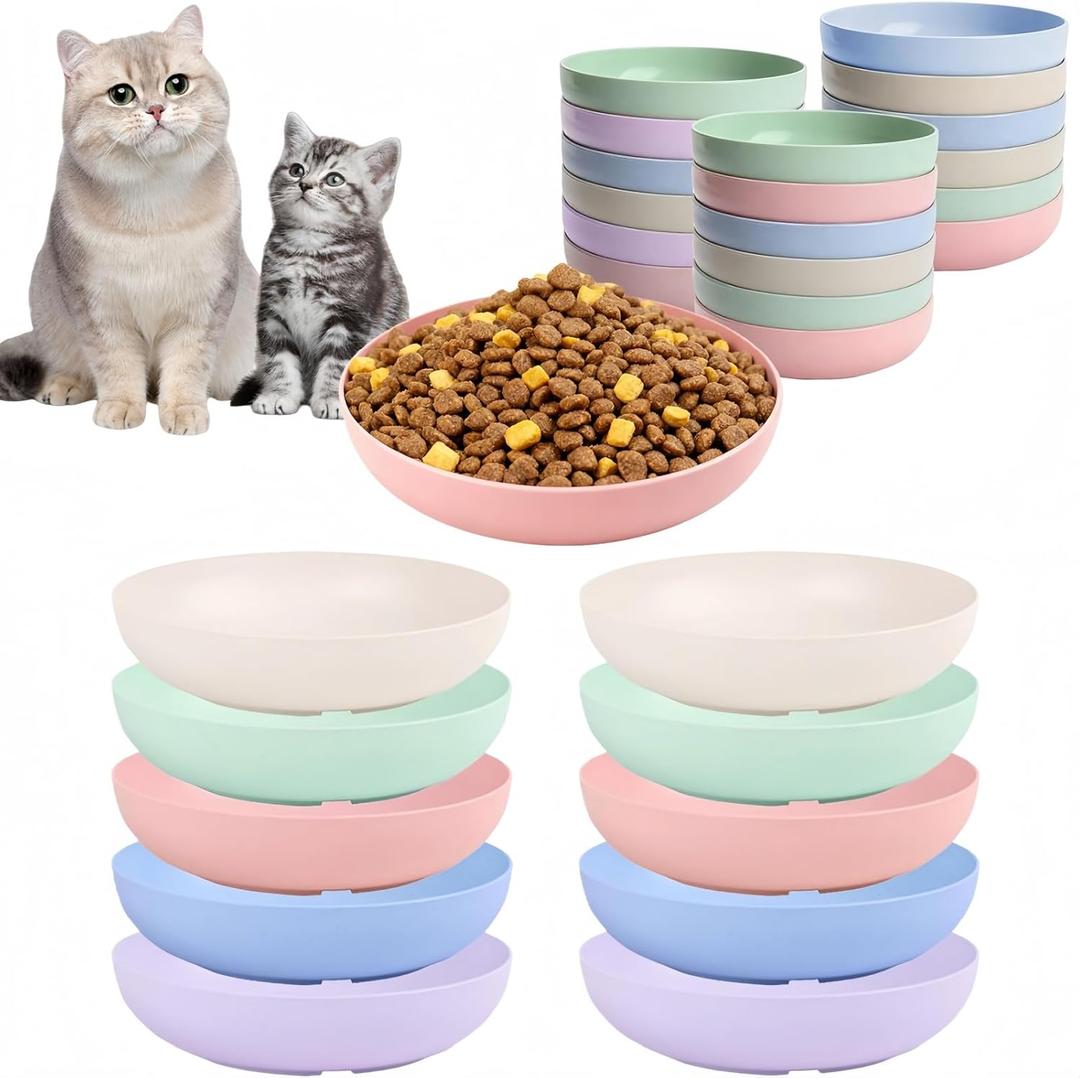 [18 Pack] Cat Dishes Whisker Friendly, Shallow Wide Pet Food and Water Bowl, 5.5 Inch Cat Food Dish, Friendly Wet Feeding Bowl, Durable Wheat Straw Pet Bowls, Pet Plate for Kittens (Indoor/Outdoor) (Multicolour)
