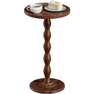 Small Round Side End Table - Solid Wood Accent Drink Table for Living Room, Modern Bedside Coffee Table Nightstand with Pedestal, Vintage Corner Couch Tables for Bedroom Small Spaces, Rustic Brown