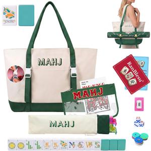 American Mahjong Tile Set, 166 Premium Green Tiles, 4 All-in-One Color Racks/Pushers, Mahjong Accessories Mahjong Set Complete with Bag (Ma Jong, Mah-Jongg, Majiang)