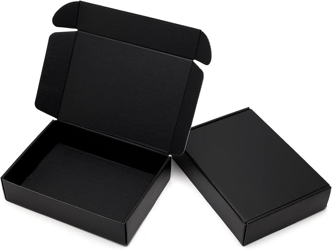 9x6.5x2 Inches Black Shipping Boxes 25 Pack - Corrugated Cardboard Mailing Box for Small Business, Tab Locking Literature Mailer Packaging Supplies for Packing Digest Size Book Gifts Craft DVD