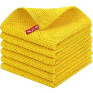 Homaxy 100% Cotton Waffle Weave Kitchen Dish Cloths, Ultra Soft Absorbent Quick Drying Dish Towels, 12 x 12 Inches, 6-Pack, Yellow