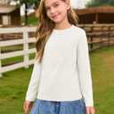 Haloumoning Girls Long Sleeve Tees Kids Casual Crewneck Pleated T Shirts Cute Fall Tops 5-14 Years (White)
