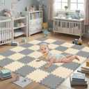 qqpp EVA Rubber 18 Tiles Interlocking Puzzle Foam Floor Mats - Baby Play Mat for Playing | Exercise Mat for Home Workout. Beige, Gray. QC-JLb18N