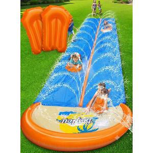 Spring Water, Slip and Water Slide for Kids and Adults, Extra Long Heavy Duty Lawn Water Slides with Sprinklers, 2 Lane Slip Splash Slide with Inflatable Bodyboards, Summer Outdoor Backyard Toys