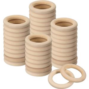 uxcell 80Pcs Natural Wood Rings, 40mm/1.4inch Unfinished Smooth Macrame Circles Wooden Ring for Crafts DIY Projects Macrame Jewelry Pendant Making (7mm Thick)