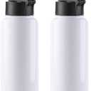 PYD Life 2 Pack Sublimation Blank Tumbler 32 OZ White Vacuum Flask Stainless Steel Sports Wide Mouth Water Bottle with Straw and Portable Handle