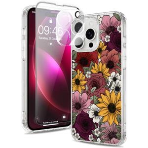Magnetic for iPhone 16 Pro Max Case [Compatible with MagSafe][with Screen + Camera Protector] Floral Flower Sunflower Pattern Design, Slim Shockproof Phone Cover for Women Girls