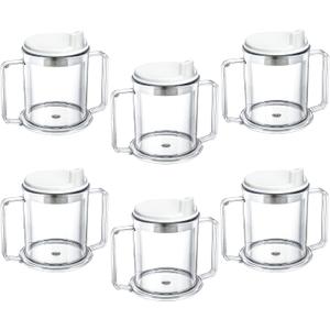 Eaasty 6 Pcs Adult Sippy Cup for Elderly, 10 oz Plastic Spill Proof Cups with 2 Handles for Adult Elderly Care Hospital Drinking Mug Easy to Grasp Handles for Hot and Cold Beverages (White) (Clear)