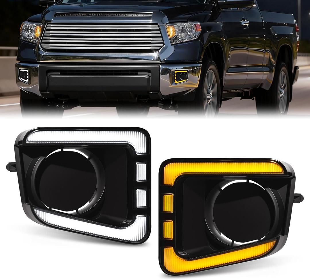 LED Front Bumper Fog Light DRL Compatible with 2014-2021 Toyota Tundra Replacement Front Bumper Trim, with DRL harness, Function as Dynamic Sequential Turn Signal Lights