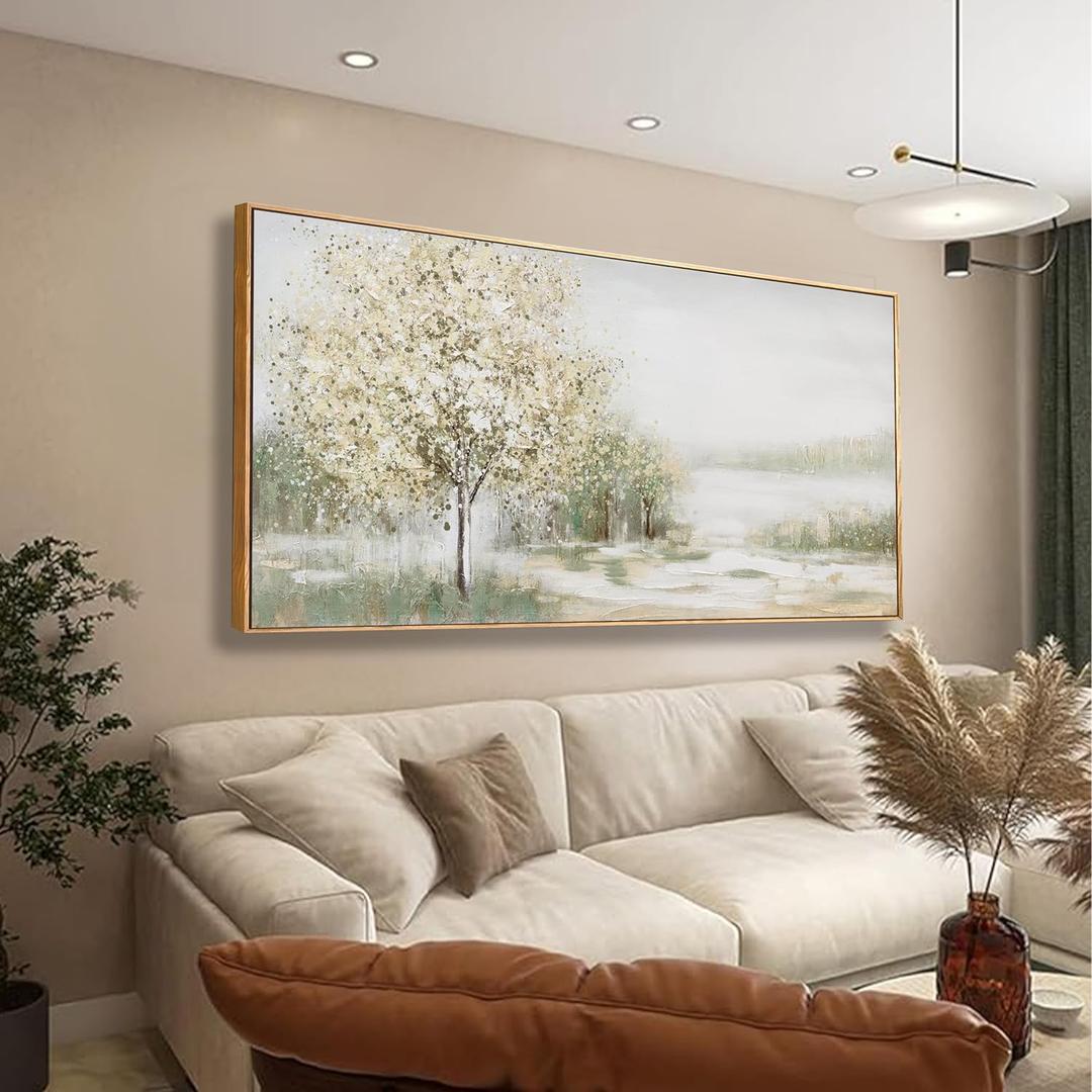 Canvas Wall Art Wall Decor Bedroom Pictures Decoration Spring Scene Nature Landscape Tree Plants Artwork Abstract Wall Art Large Size Modern Painting Framed Pictures For Living Room Home Kitchen Office 29" X 58" (Green)