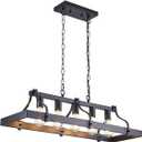 Indutstiral Black Chandeliers for Dining Room, 5-Light Farmhouse Rustic Light Fixtures Over Table, Modern Linear Rectangular Kitchen Island Ceiling Pendant Lighting