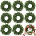 Zeyune Christmas DIY Green Wreath 14 Inch Artificial Christmas Wreaths Faux Plain Wreaths for Decorating Front Door Window Room Farmhouse Xmas Party Indoor Outdoor(Willow Pine,8 Pcs)