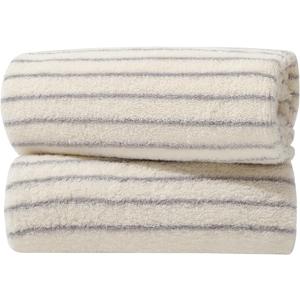 Set of 2 Striped Hand Towels – Soft, Absorbent Cotton for Bathroom & Kitchen, Vintage Look, Gentle for All Ages, 14” x 32‘’ (Ivory)