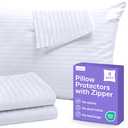 Set of 4 Pillow Protectors with Zipper Queen Size - 100% Resistant to Stains, Dust & Dirt - Washable Covers for Increased Pillow Lifespan