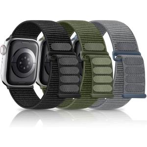3 Pack Band Compatible with Apple Watch Band 38mm 40mm 41mm 42mm 44mm 45mm 46mm 49mm Women Men, Breathable Braided Woven Fabric Nylon Sport Loop Strap for iWatch SE Ultra Series 10 9 8 7 6 5 4 3 2 1 (2-Black/Army Green/Dark Gray)