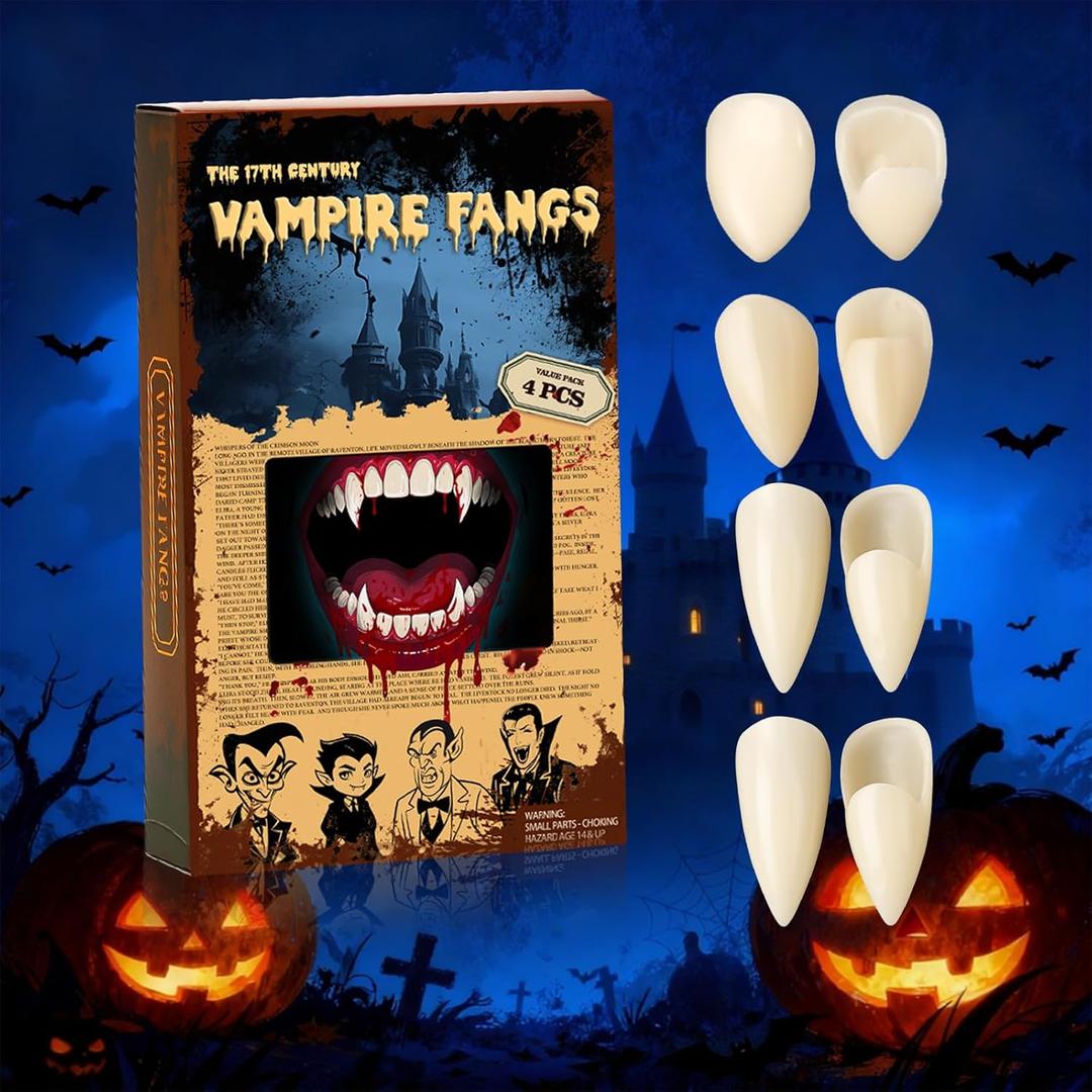Vampire Teeth Fangs for Adults  Halloween Vampire Fangs for Cosplay with Adhesive, Vampire Accessories for Men Women (13151717)