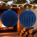 LANGXUN 2 Pcs 8 Inch Extra Large Velvet Christmas Ball Ornaments - Shatterproof Hanging Christmas Tree Decorations for Xmas Holiday Party Wedding Home Decor (Navy Blue)